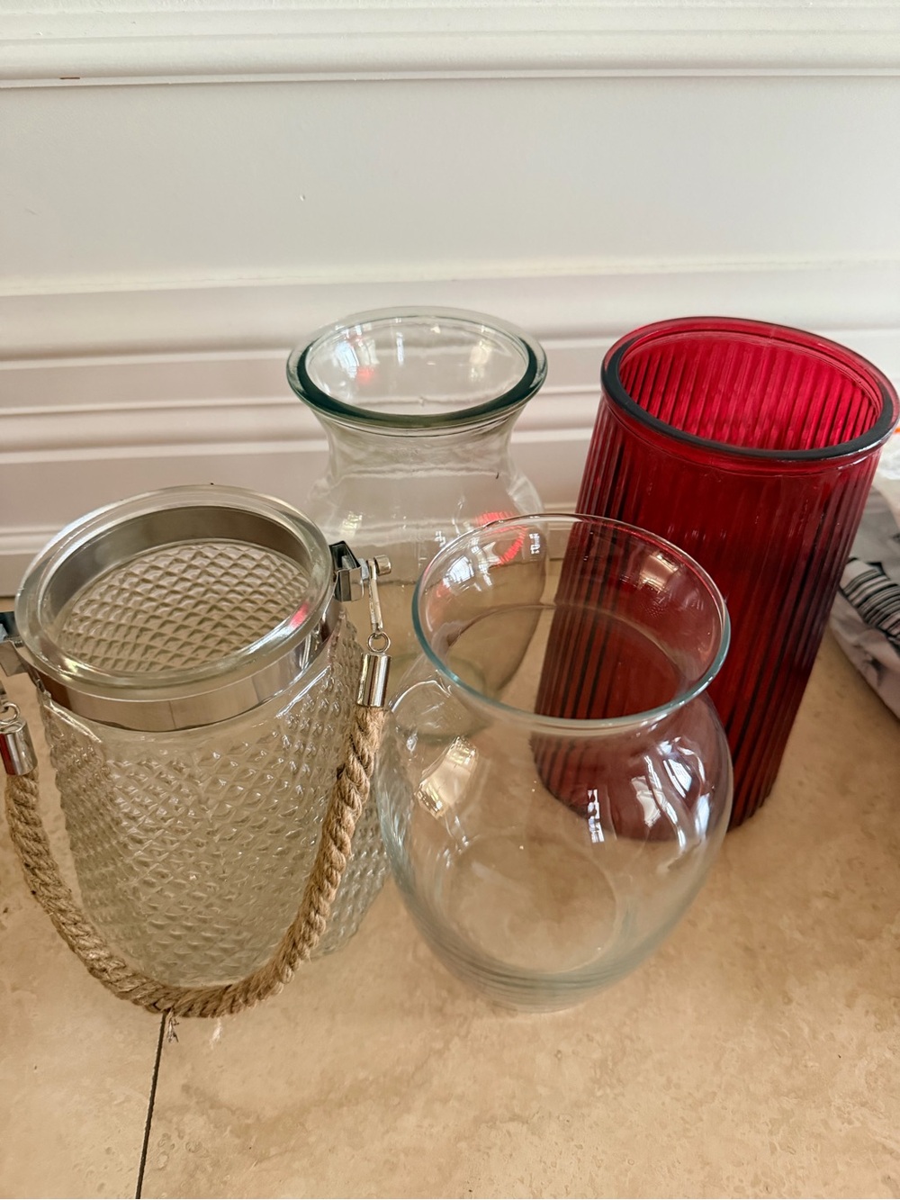 Assorted Glass Vases X 4 Total Bundle Lot Red & Clear